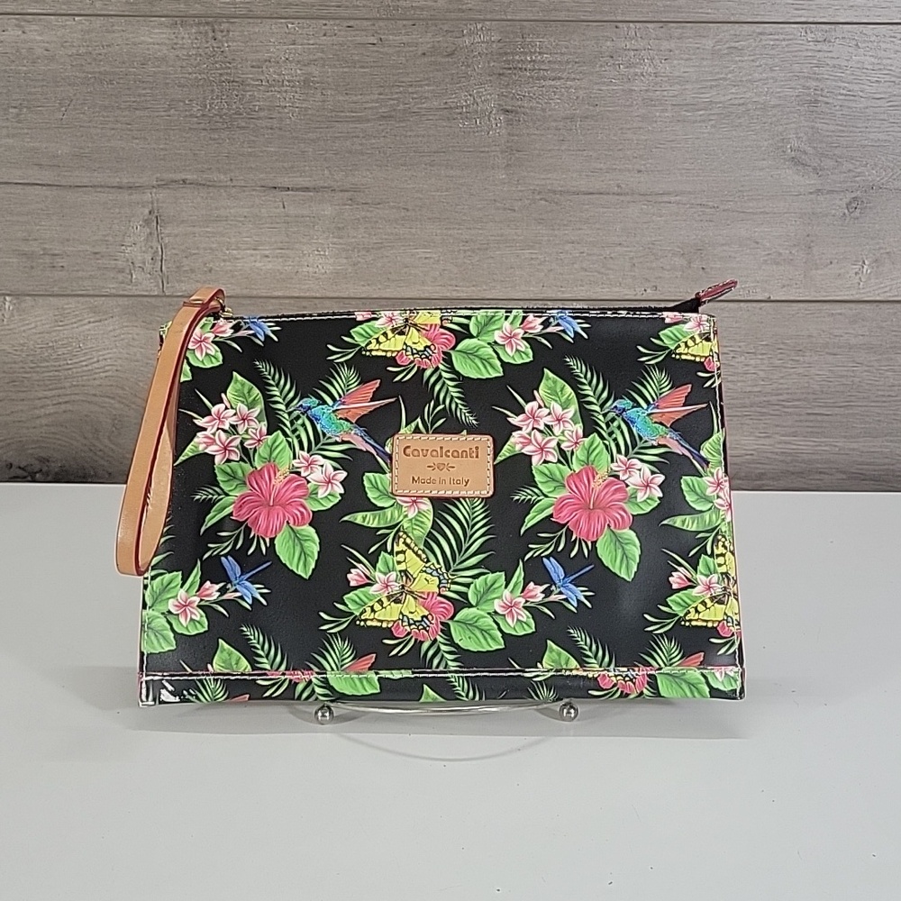 Cavalcanti Italy Tropical Floral Wristlet Clutch Purse Handbag